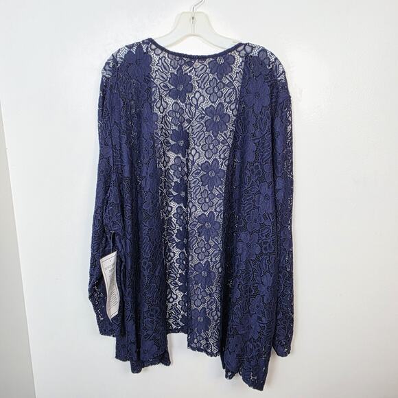 Woman Within Blue Floral Lace Stretchy Elegant Feminine Cardigan Size 32W - Picture 7 of 8